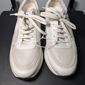 Boss Cream and White Low-Top Mesh Sneaker
